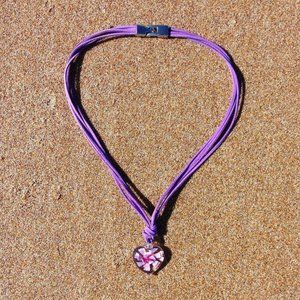Purple & Pink Lampwork Heart and Suede Pendant